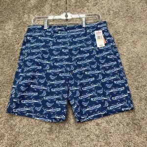 Vineyard Vines Breaker Shorts Mens 30 Blue Fish Print Flat Front Stretchable NEW
